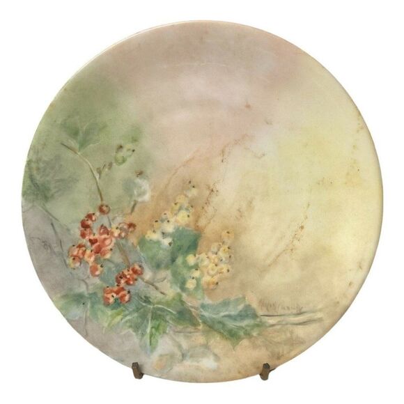 Vintage Antique 7.5" Hand Painted Floral Design Cabinet Plate Artist Signed - Picture 1 of 4